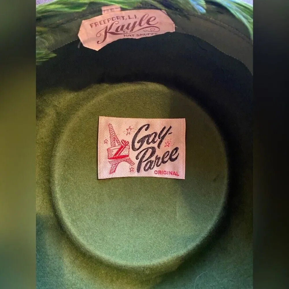 Vintage Gay Paree Original Women’s Hat Pillbox Yellow Blue Green Feathers 7